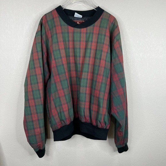 VTG ProQuip Mens Golf Jacket Sz Large Red/Green Plaid Pullover Windbreaker‎ Crew - Picture 1 of 14